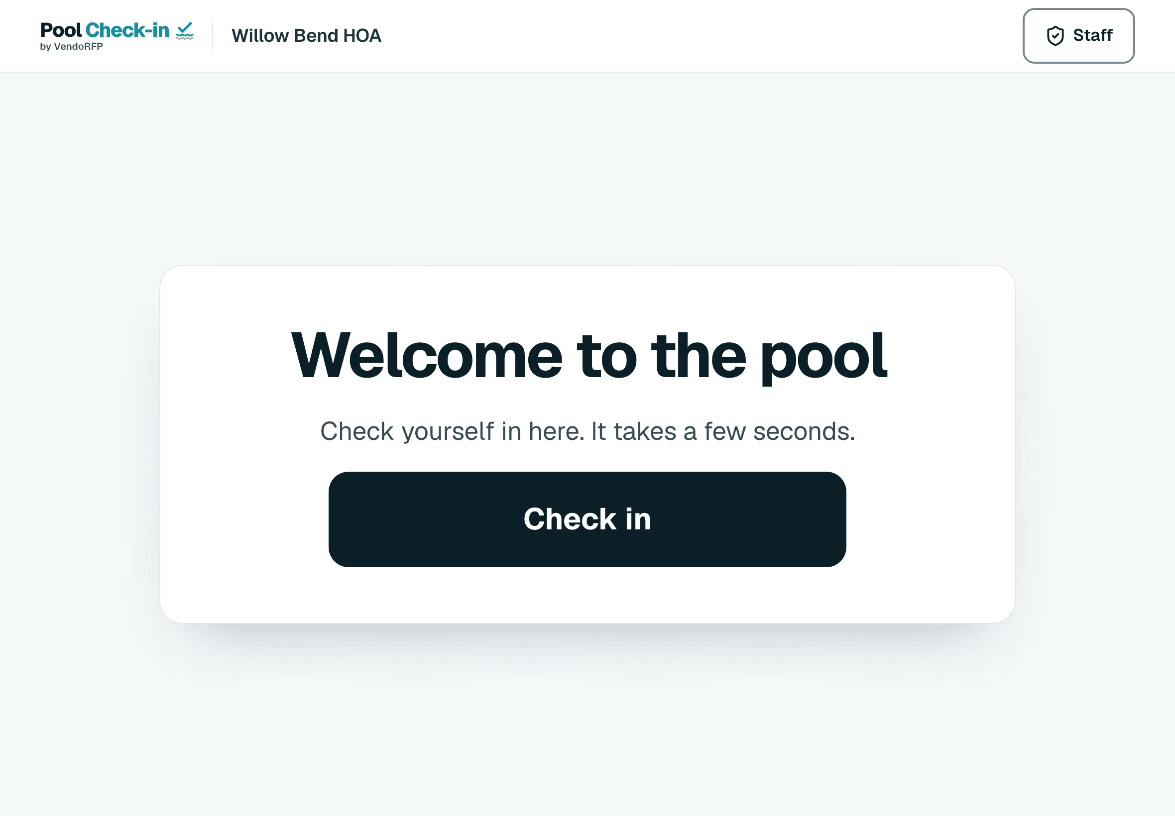 A registered tablet showing the self check-in welcome screen.
