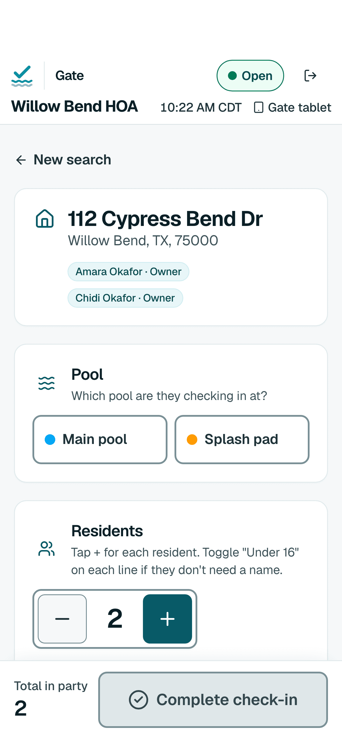 Checking in a household on a phone: one adult named and a child counted.