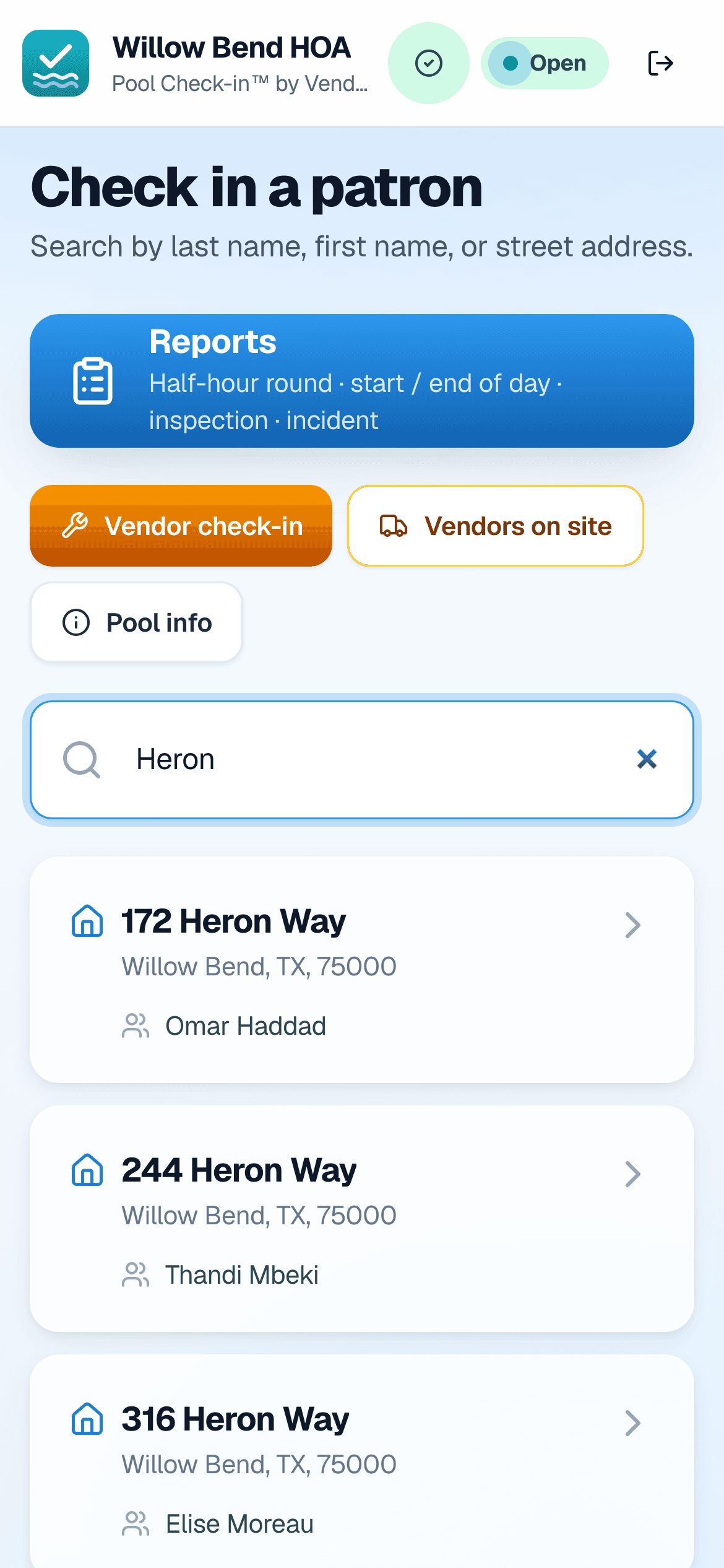 The same app on a phone, searching a street.